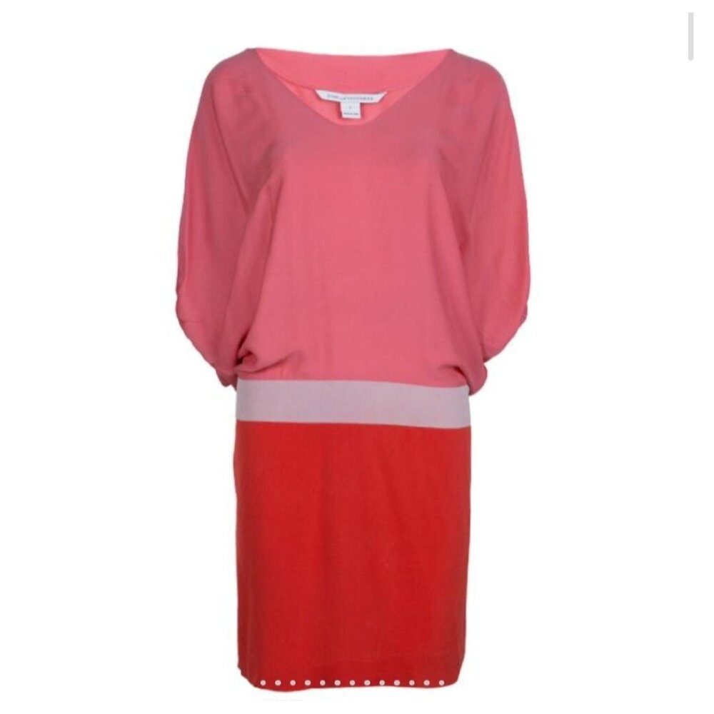 DIANE Von FURSTENBERG DVF Edna SILK Color Pink  DOLMAN SLEEVE BELT DRESS Size 10